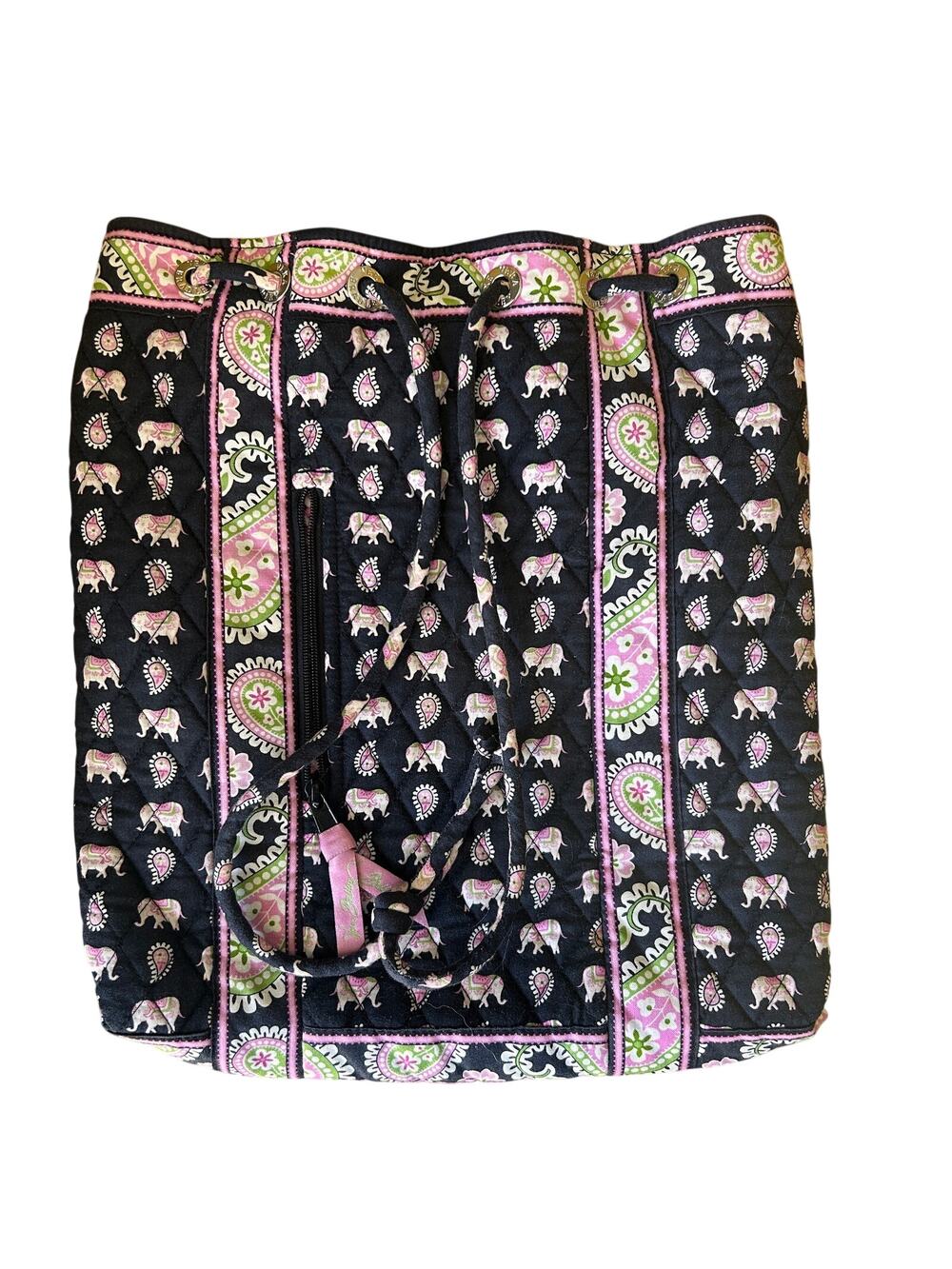 VERA BRADLEY Pink Elephant Blooms/ Drawstring Backpack Sack Purse Tote